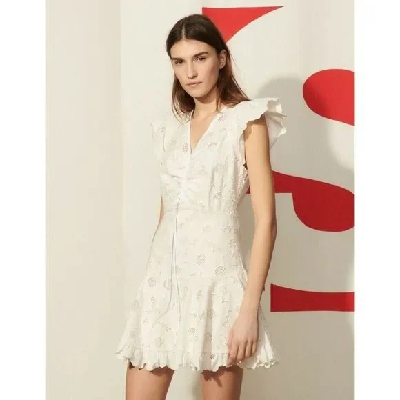 Sandro Paris ワンピース38 Rhinestone striped shirt dress pink For Women | Sandro Paris